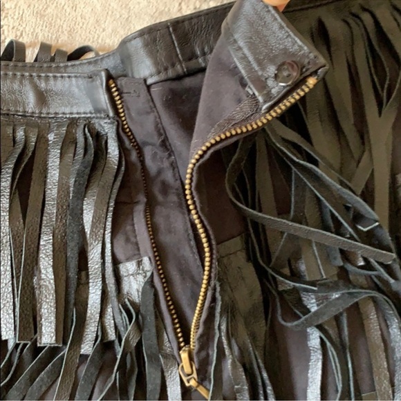 Zara Black Leather Fringe Skirt Size L - Picture 13 of 16